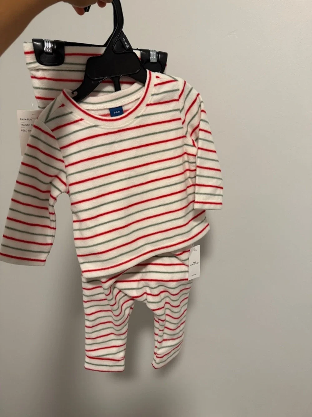 Carter's Cream Pajama Set with Red & Green Stripes holiday 3-6months